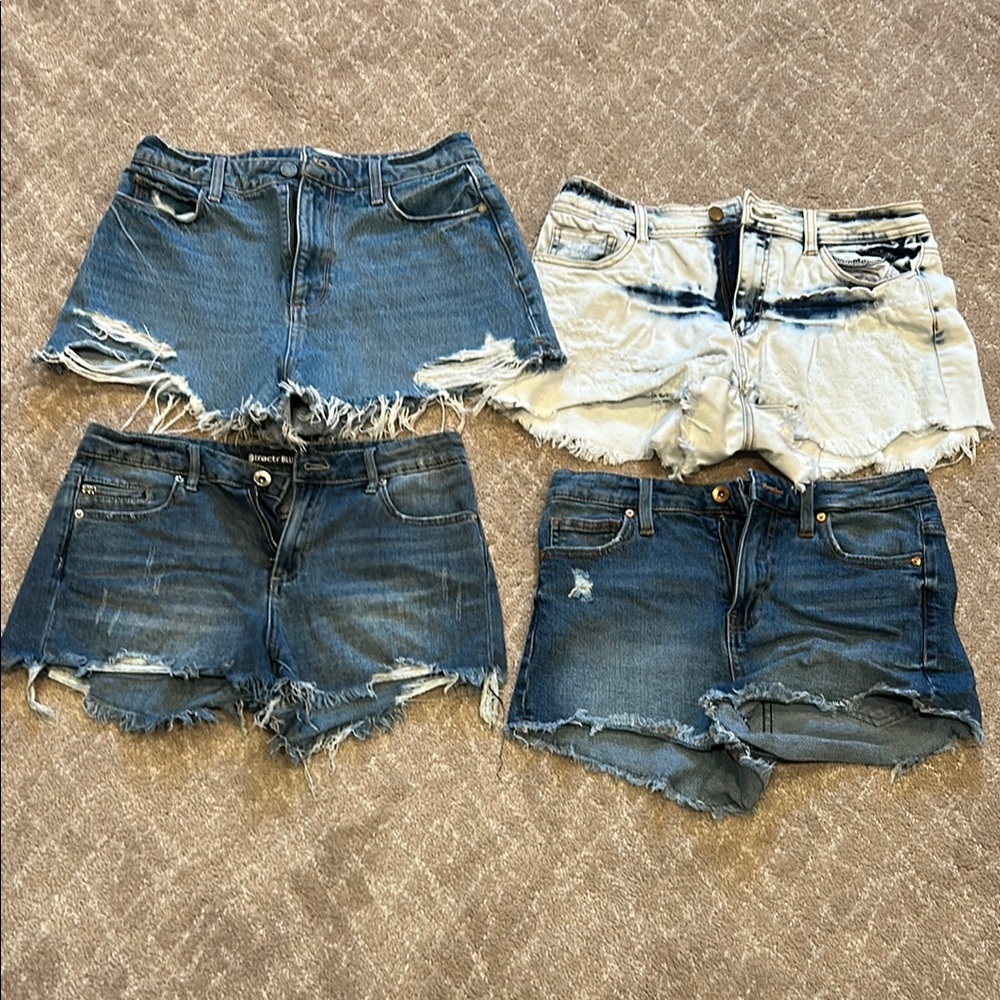 Denim Distressed Women's Shorts - Blue and White